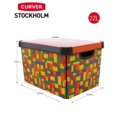 Curver Stockholm Bright Blocks Plastic Deco Storage Box Multi Colour 22L -Furniture Shop 12807671 1294833169877121