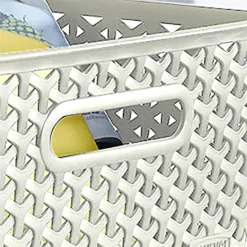 Curver My Style Large Rectangular Plastic Storage Basket - Vintage White - 18L -Furniture Shop 12809473 1634833219339873