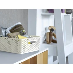 Curver My Style Medium Rectangular Plastic Storage Basket - Vintage White - 13L -Furniture Shop 12809476 1484833219210381