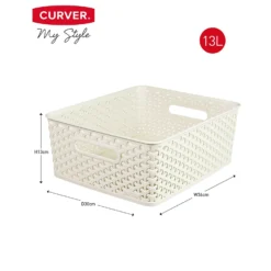 Curver My Style Medium Rectangular Plastic Storage Basket - Vintage White - 13L -Furniture Shop 12809476 1834833218868618
