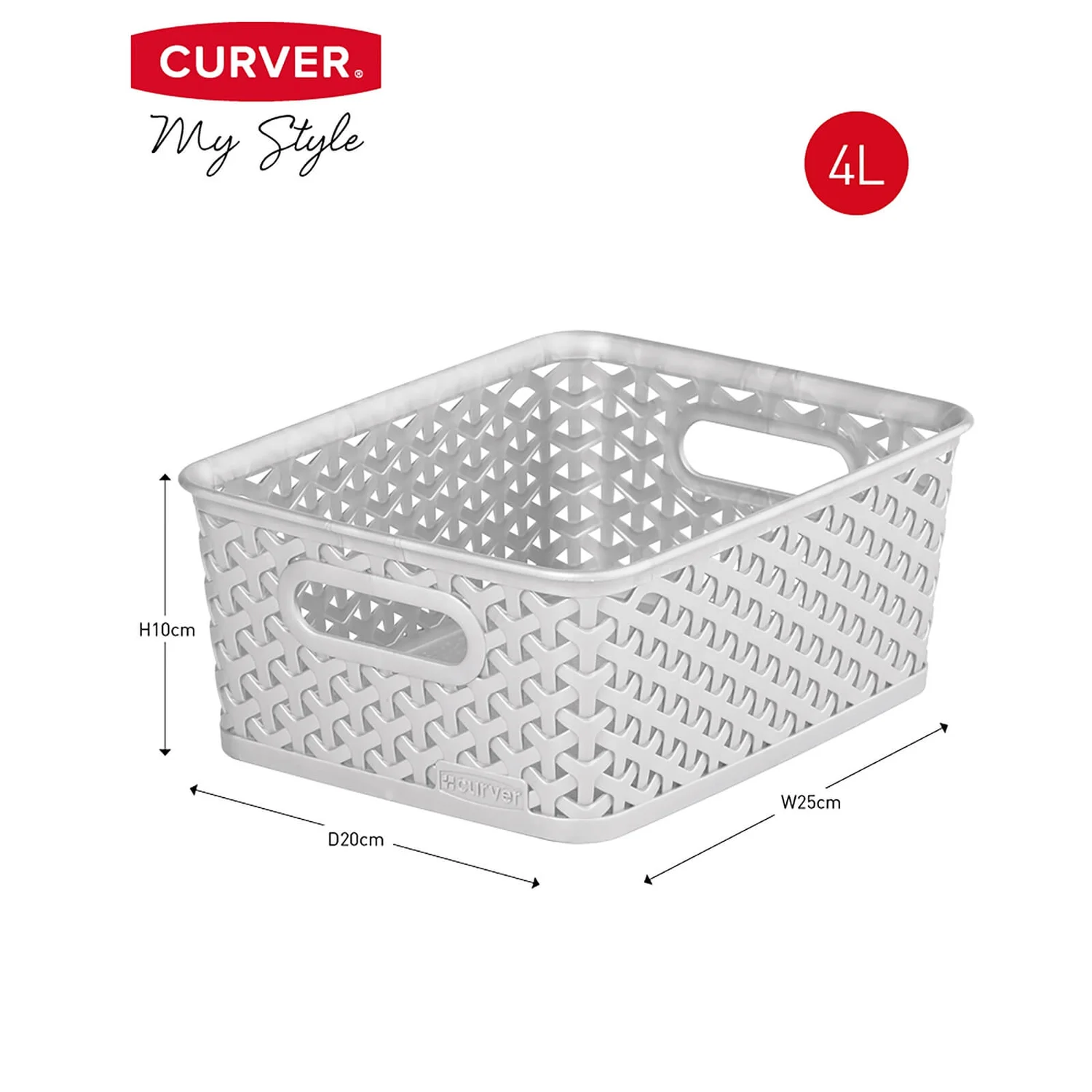 Curver My Style Small Rectangular Plastic Storage Basket - Grey - 4L 9 Curver My Style Small Rectangular Plastic Storage Basket - Grey - 4L - Image 7