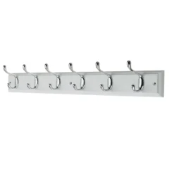6 Coat Polished Chrome Hooks On White Stepped Board