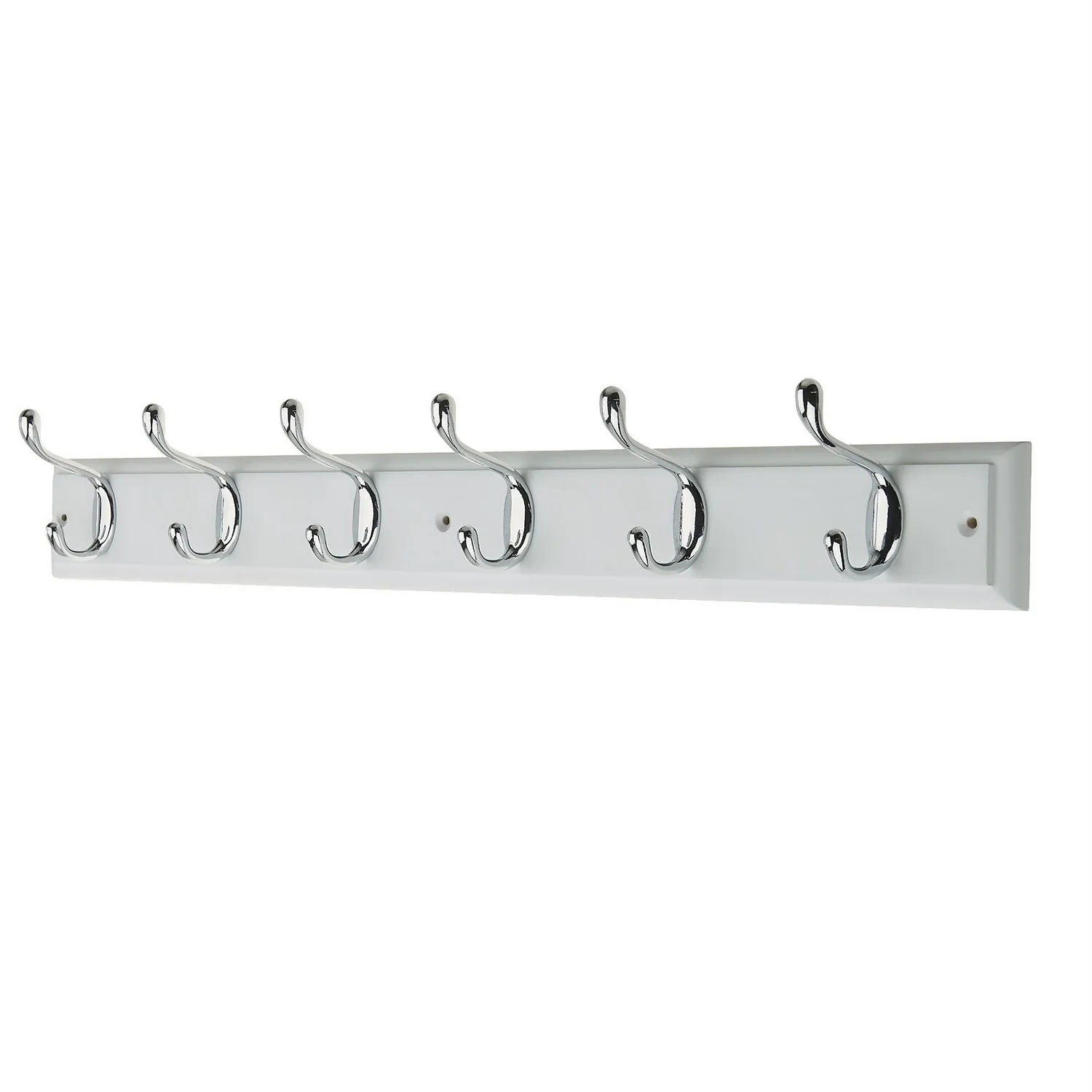 6 Coat Polished Chrome Hooks On White Stepped Board 3 6 Coat Polished Chrome Hooks On White Stepped Board