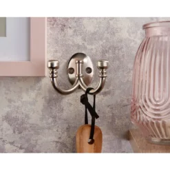 Ball End Double Robe Hook - Satin Nickel -Furniture Shop 12817499 2584995165387276