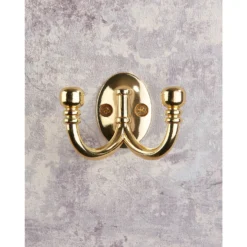 Ball End Double Robe Hook - Polished Brass -Furniture Shop 12817508 9524995165279576