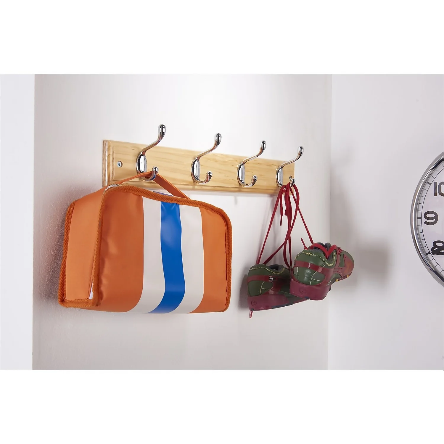 4 Coat Polished Chrome Hooks On Pine Stepped Board 4 4 Coat Polished Chrome Hooks On Pine Stepped Board - Image 2