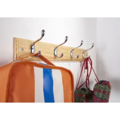 4 Coat Polished Chrome Hooks On Pine Stepped Board 8 4 Coat Polished Chrome Hooks On Pine Stepped Board -Furniture Shop 12821181 6794843364821443