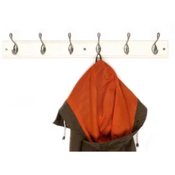 6 Coat Satin Nickel Hooks On Cream Stepped Board -Furniture Shop 12821285 1594845727547406