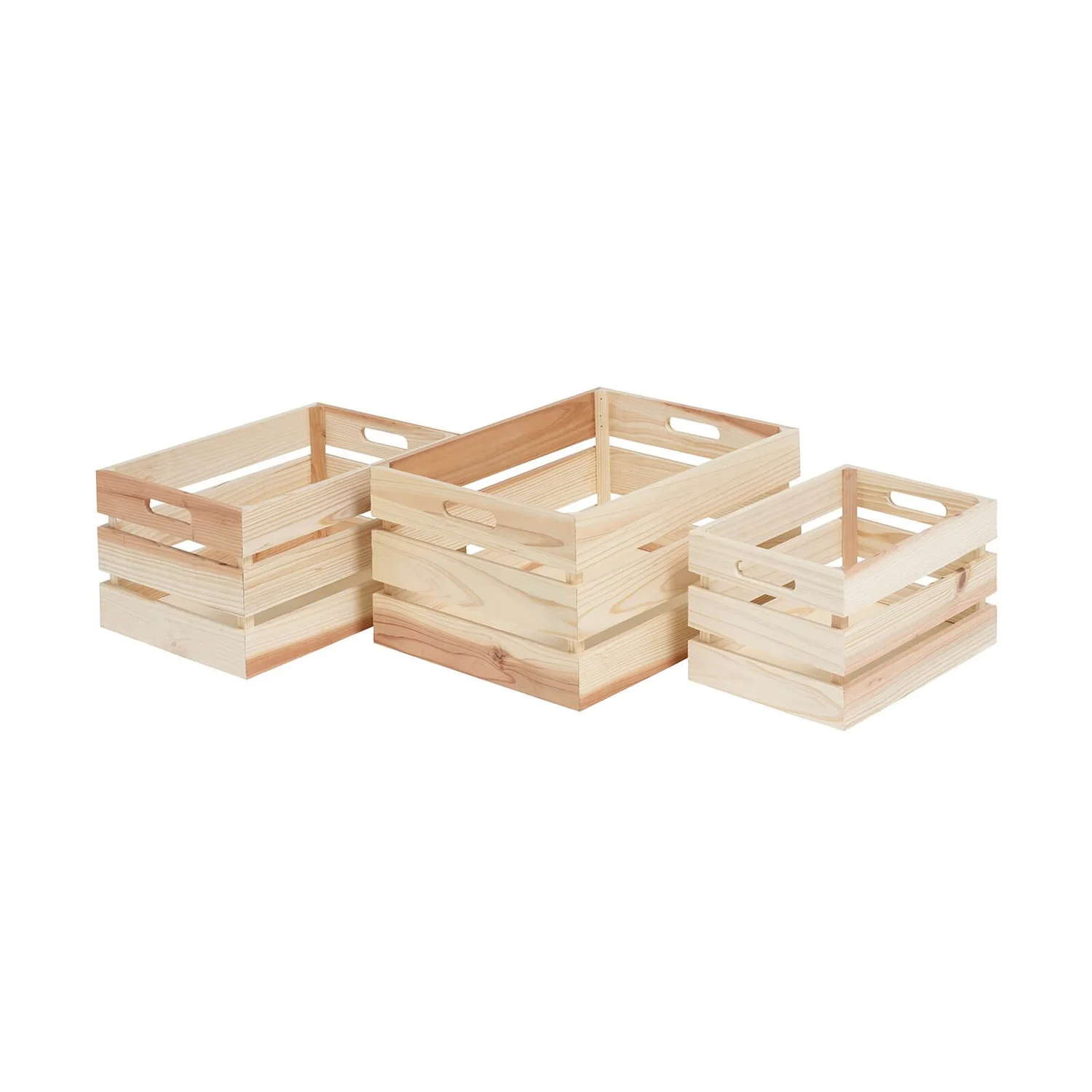 Natural Wooden Crates - Set Of 3 3 Natural Wooden Crates - Set Of 3