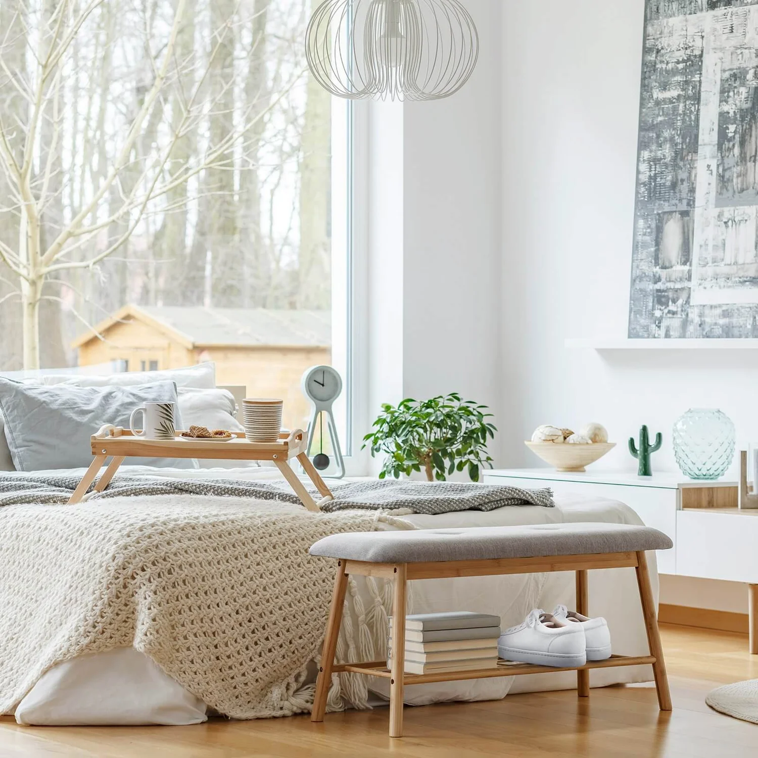 Bamboo Shoe Bench With Grey Cushion Seat 4 Bamboo Shoe Bench With Grey Cushion Seat - Image 2