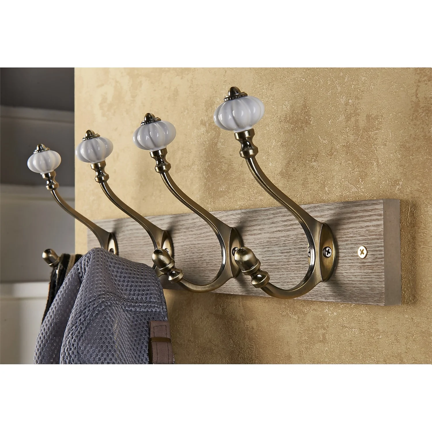 4 Ceramic Antique Brass Hook On Dark Rustic Board 3 4 Ceramic Antique Brass Hook On Dark Rustic Board - Image 2