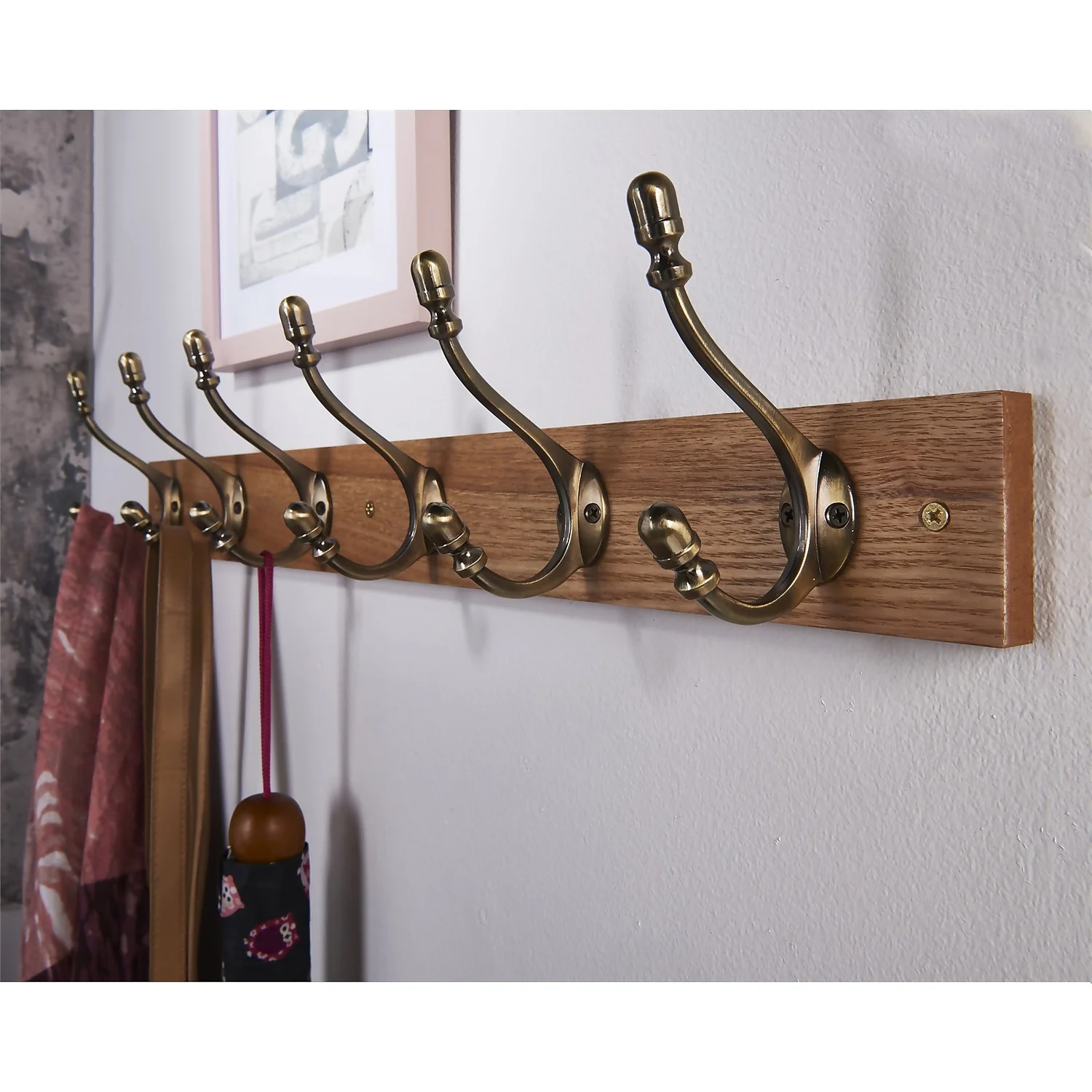 6 Deco Antique Brass Hook On Light Rustic Board 4 6 Deco Antique Brass Hook On Light Rustic Board - Image 2