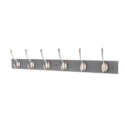 6 Victorian Satin Nickel Hooks On Slate Grey Bloc Board