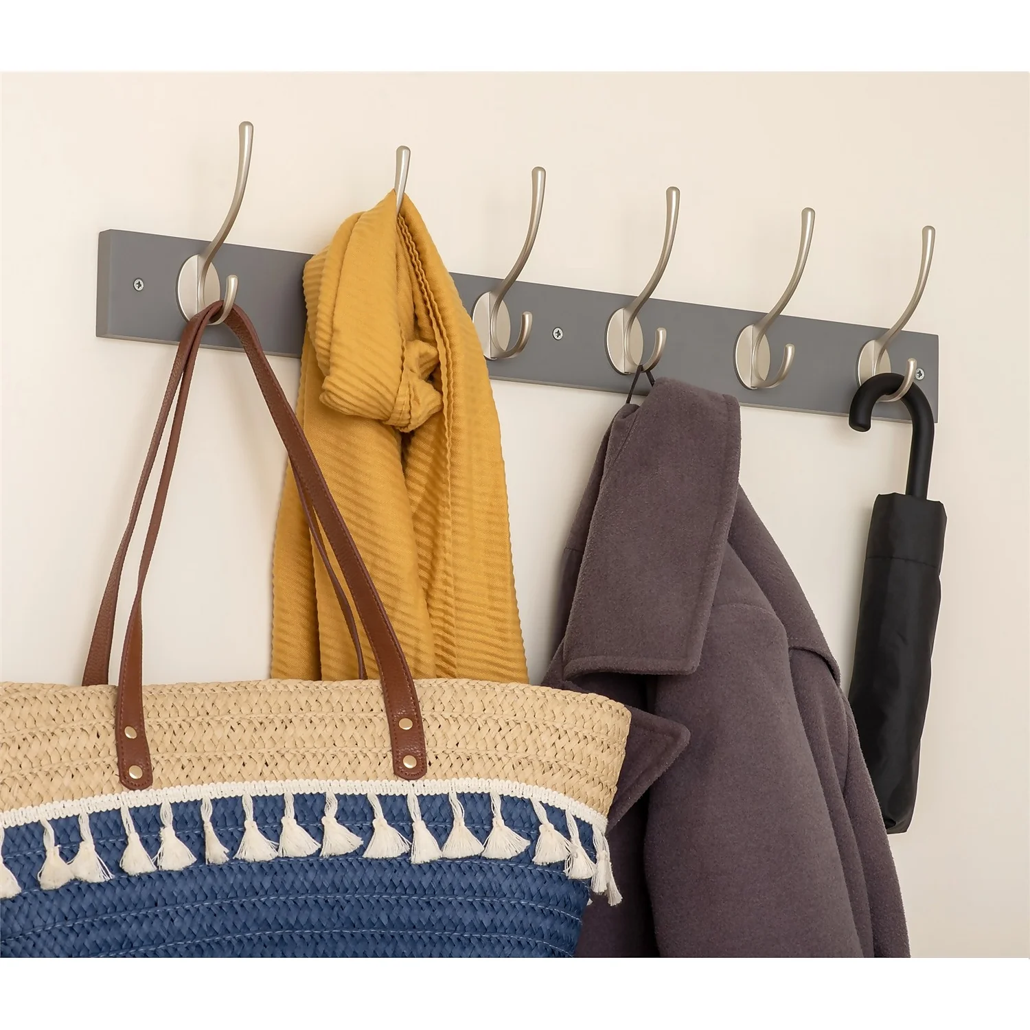 6 Victorian Satin Nickel Hooks On Slate Grey Bloc Board 4 6 Victorian Satin Nickel Hooks On Slate Grey Bloc Board - Image 2