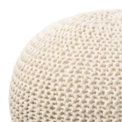 Charles Chunky Knit Pouffe - Cream -Furniture Shop 12882880 9484898261778141