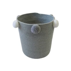 Round Cotton Rope Grey Pom Pom Basket -Furniture Shop 12886597 1994857031577322