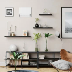 Flexi Storage Decorative Shelving Floating Shelf Black Oak 1200x38x240mm -Furniture Shop 12889901 7364885495250601