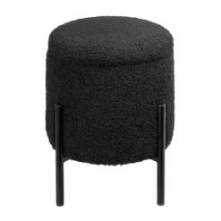 Tori Boucle Footstool - Black -Furniture Shop 13130401 1634919264449026