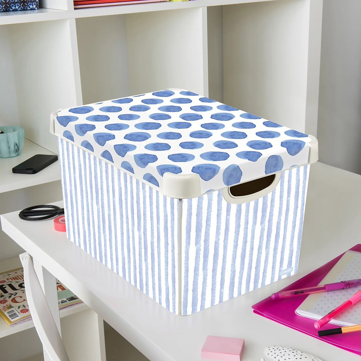 Curver Stockholm Coastal Deco Storage Box - Blue & White - 22L 4 Curver Stockholm Coastal Deco Storage Box - Blue & White - 22L - Image 2