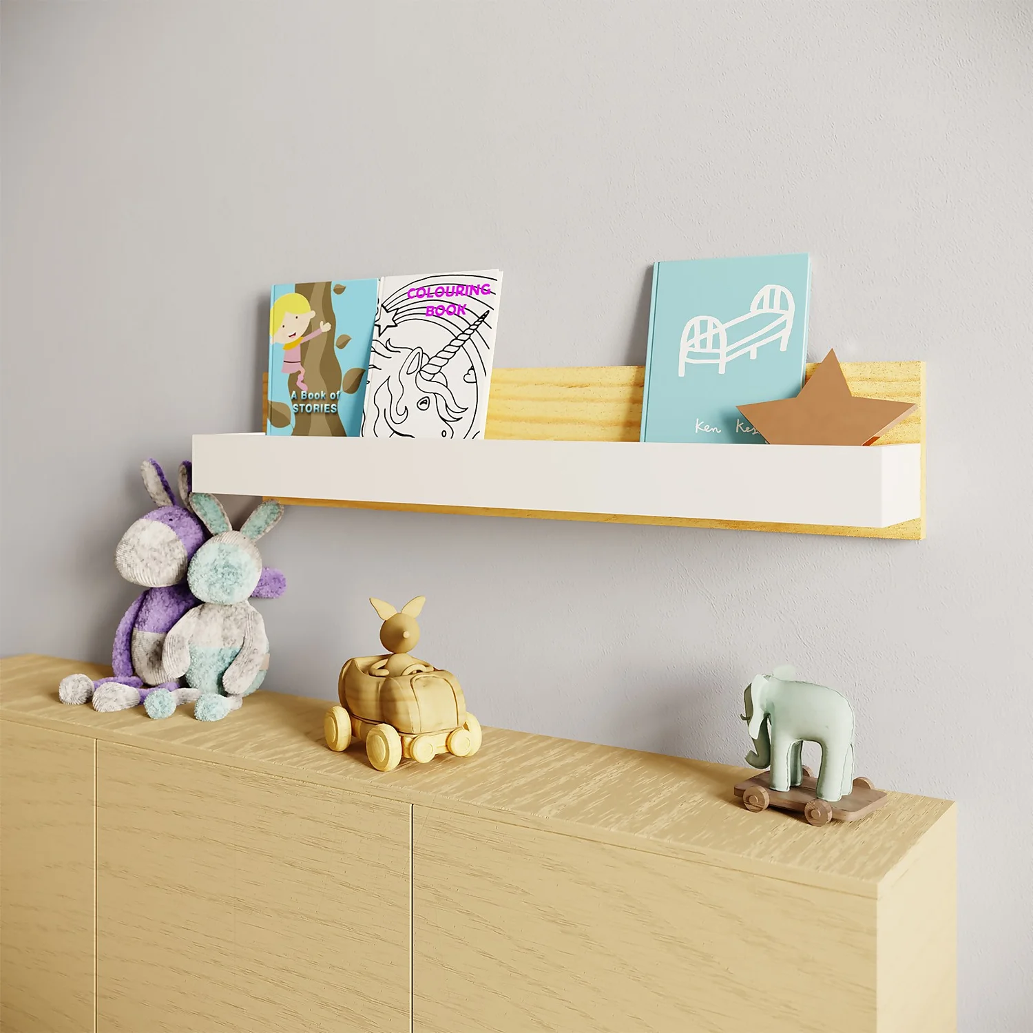Kids Tray Storage Shelf - White & Natural 4 Kids Tray Storage Shelf - White & Natural - Image 2