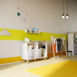 Kids Storage Rail Bookshelf - White & Natural -Furniture Shop 13277681 8734928016632247