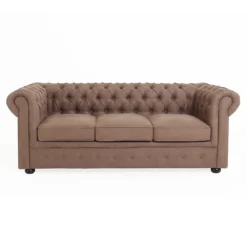 Chesterfield Faux Leather 3 Seater Sofa - Tan -Furniture Shop 13514413 4794961771174967