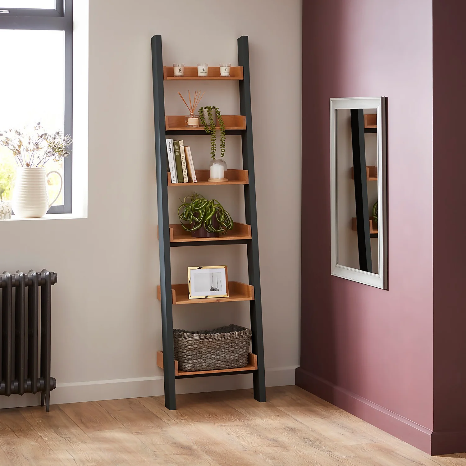 Ashstead Ladder Shelf - Oak & Charcoal 4 Ashstead Ladder Shelf - Oak & Charcoal - Image 2