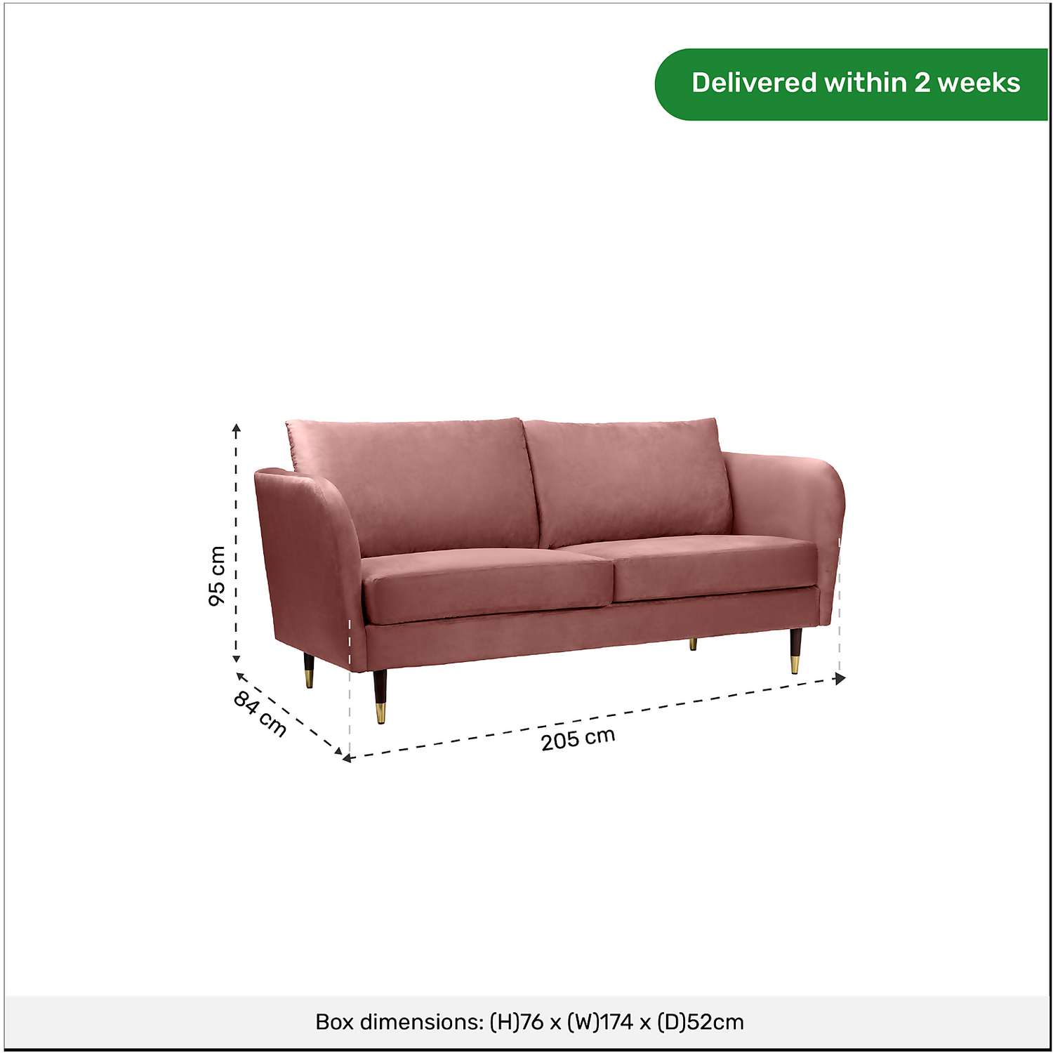 Cosmo Velvet 3 Seater Sofa In A Box - Rose Pink 9 Cosmo Velvet 3 Seater Sofa In A Box - Rose Pink - Image 7